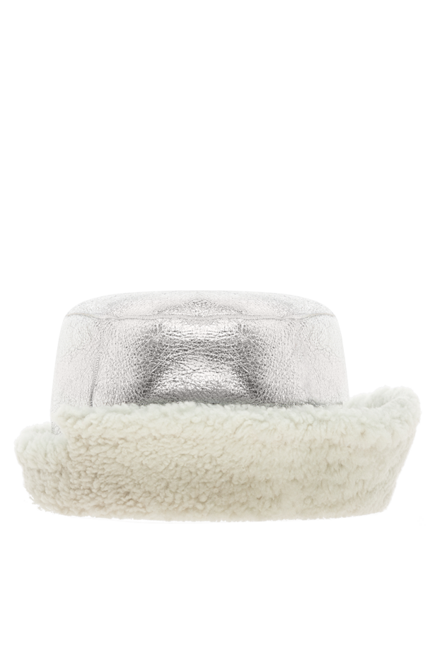 FG Furs панама женская серая из кожи и белым мехом 154865 - фото 1