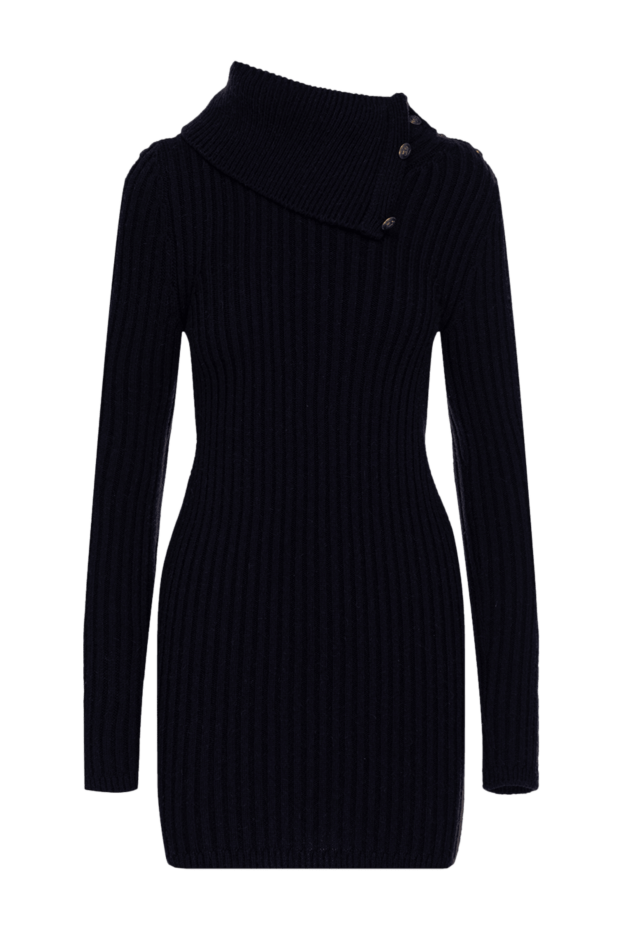 Saint Laurent синее мини-платье из шерсти в рубчик с высоким воротником и длинными рукавами
154953 - фото 1