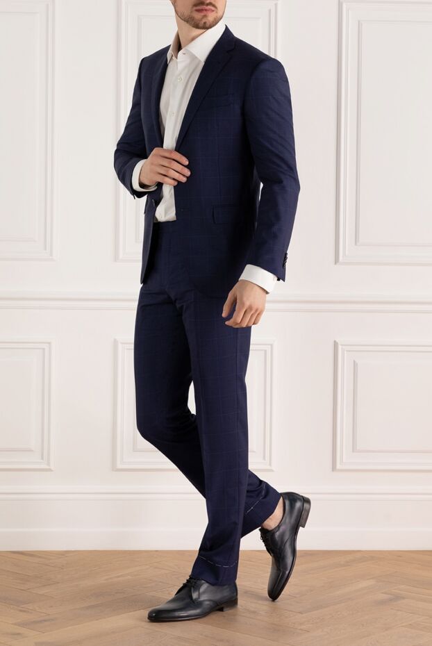 Corneliani men’s blue wool suit in large check pattern with delicate texture 155040 - photo 2