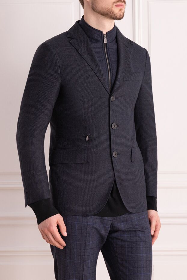 Corneliani men's dark blue wool jacket with a stand-up collar 155044 - photo 3