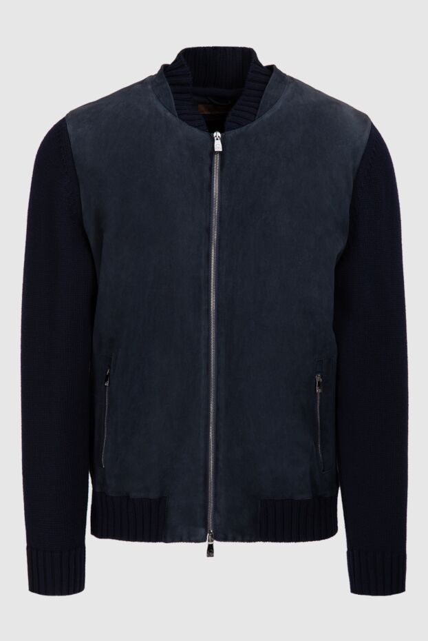 Corneliani blue wool and suede cardigan for men 155059 - photo 1