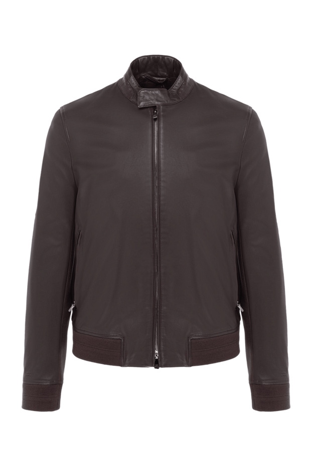 Corneliani smooth brown leather jacket with stand-up collar and concealed zip 155061 - photo 1