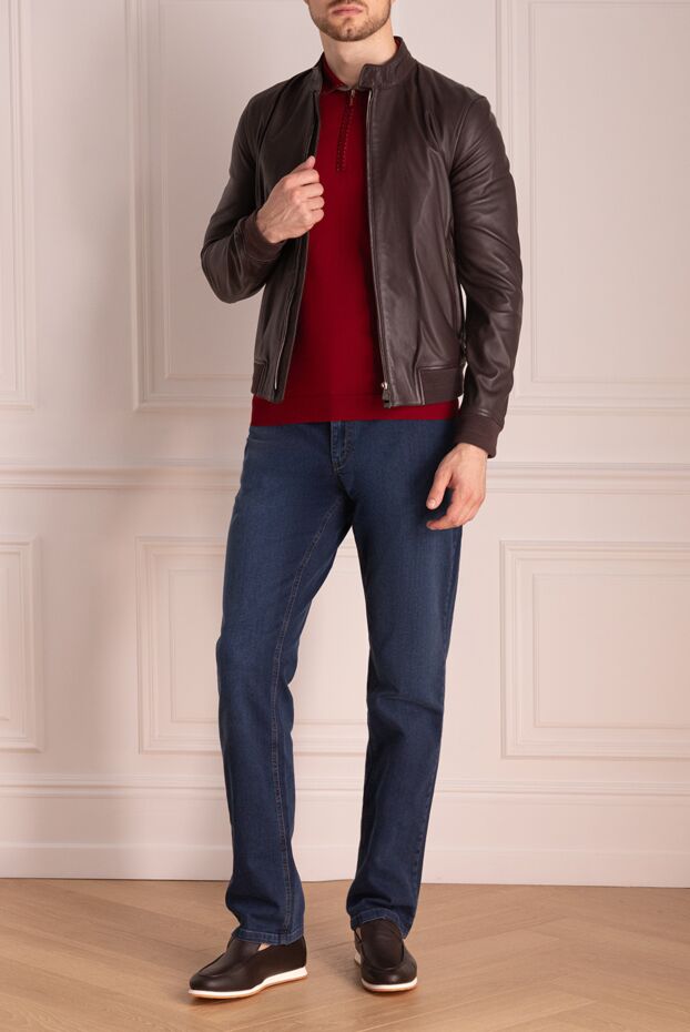 Corneliani smooth brown leather jacket with stand-up collar and concealed zip 155061 - photo 2