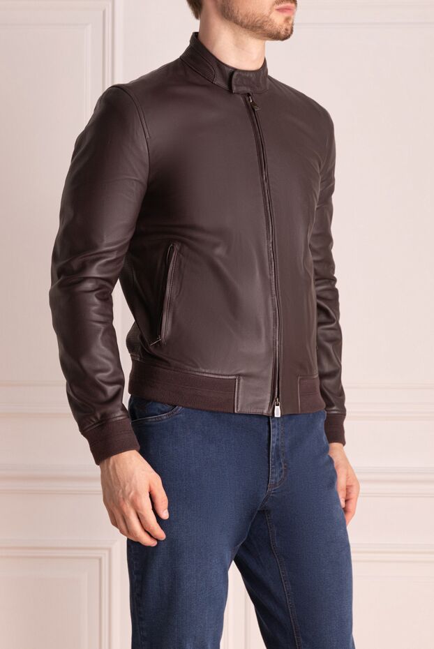 Corneliani smooth brown leather jacket with stand-up collar and concealed zip 155061 - photo 3