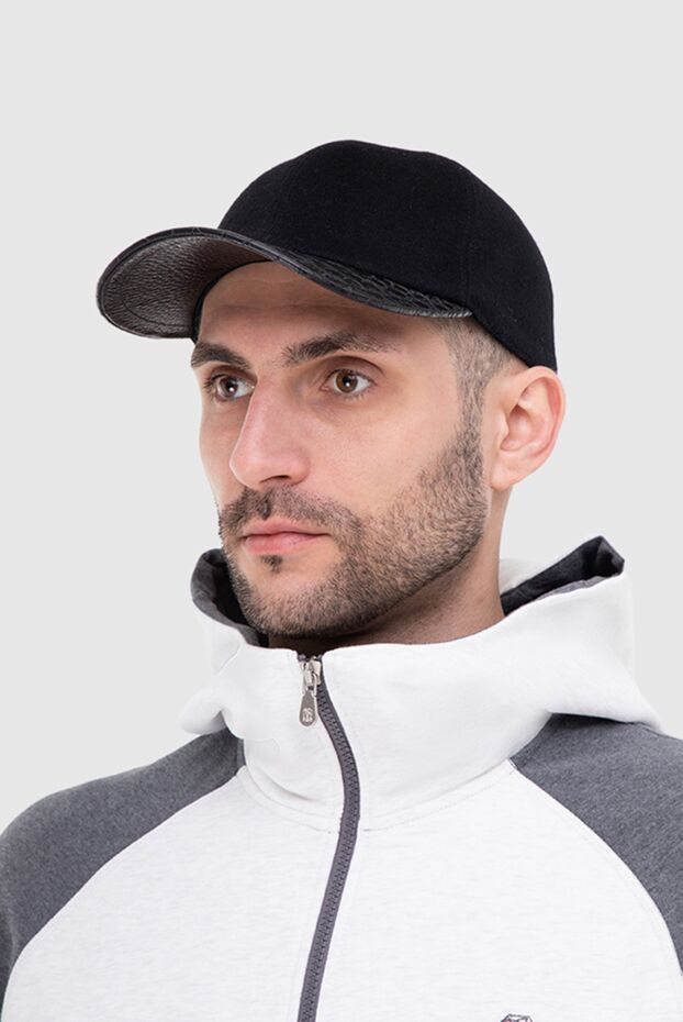 Cesare di Napoli black cashmere baseball cap with genuine alligator leather visor
 155104 - photo 3