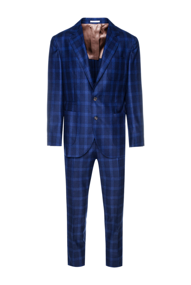 Brunello Cucinelli мужской однобортный костюм из шерсти синего цвета в клетку 155227 - фото 1