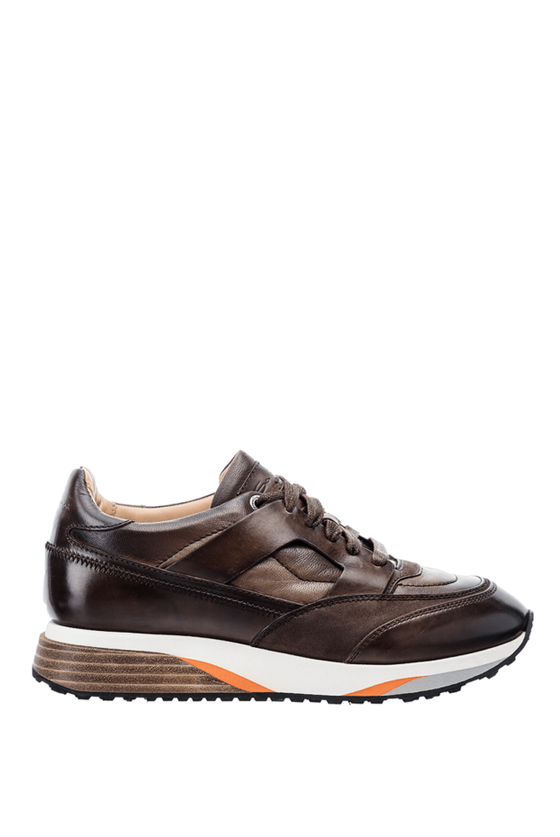 Santoni dark brown leather sneakers with a voluminous sole and an orange element on the side
155233 - photo 1