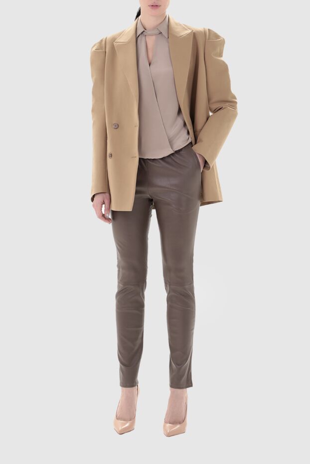 Fleur de Paris trousers in stretchy chocolate leather with drawstring waist
 155245 - photo 3