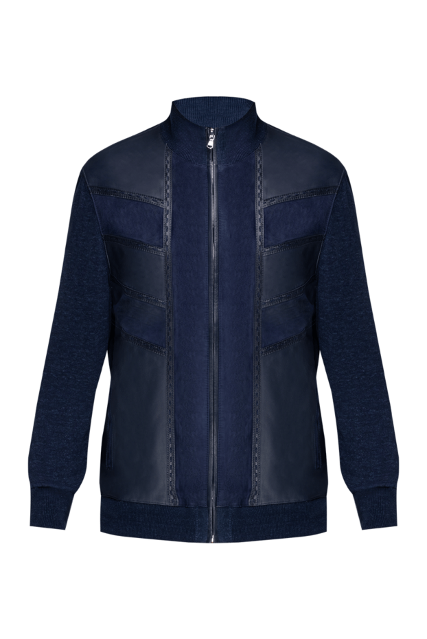 Torras men's cardigan made of genuine leather, suede and cotton, blue 155290 - photo 1