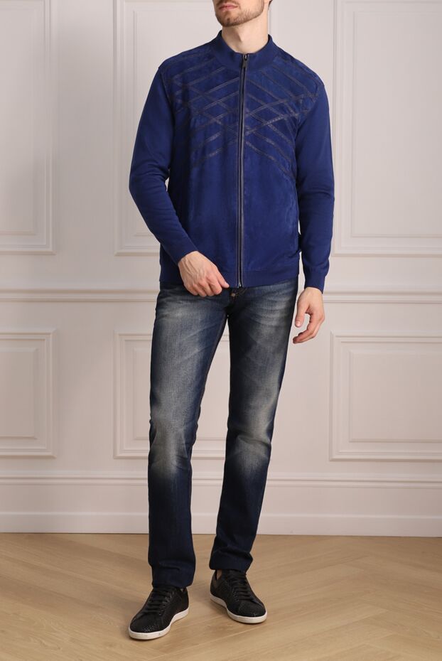 Torras blue suede and cotton combination cardigan 196560 - photo 2
