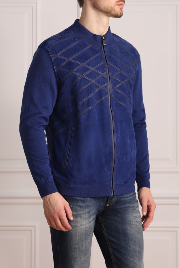 Torras blue suede and cotton cardigan for men 155305 - photo 3