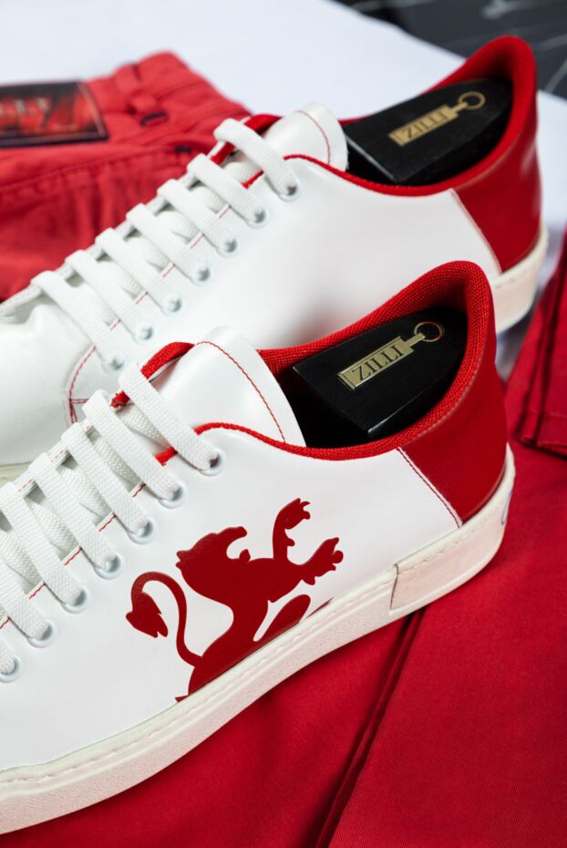 Zilli leather sneakers with red lion print and contrast heel
 155365 - photo 2
