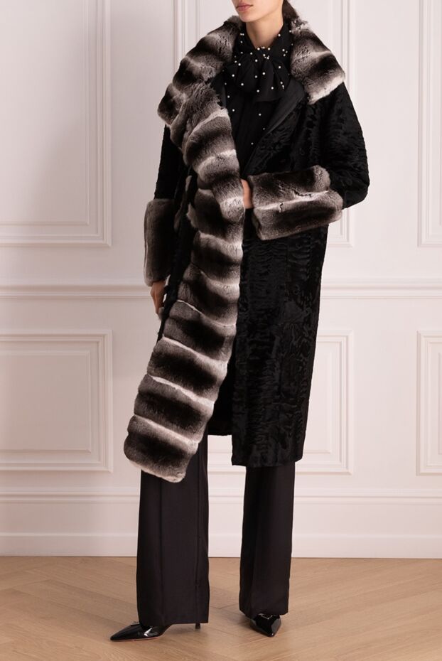Fabio Gavazzi black women's fur coat made of swakara and chinchilla fur 155403 - photo 2