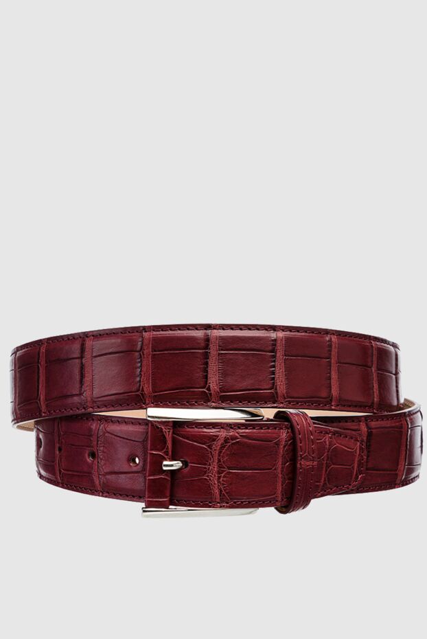 Burgundy textured crocodile leather belt for men - photo 1