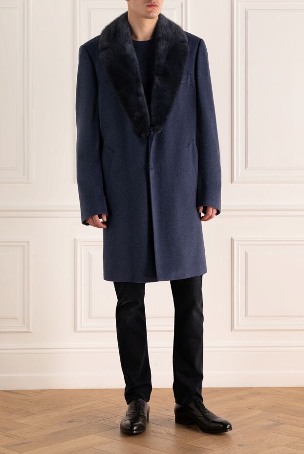 Cesare di Napoli blue single-breasted cashmere coat with luxurious mink fur trim
 155512 - photo 3