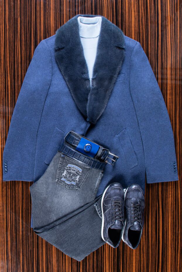 Cesare di Napoli blue single-breasted cashmere coat with luxurious mink fur trim
 155512 - photo 2
