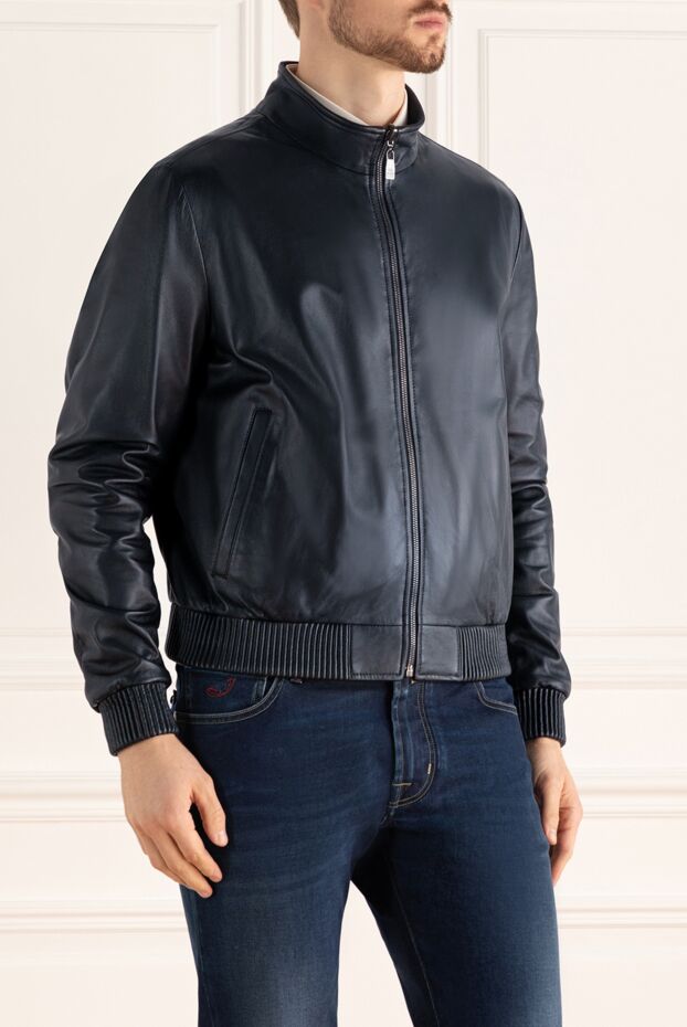 Corneliani leather jacket blue for men 155606 - photo 3