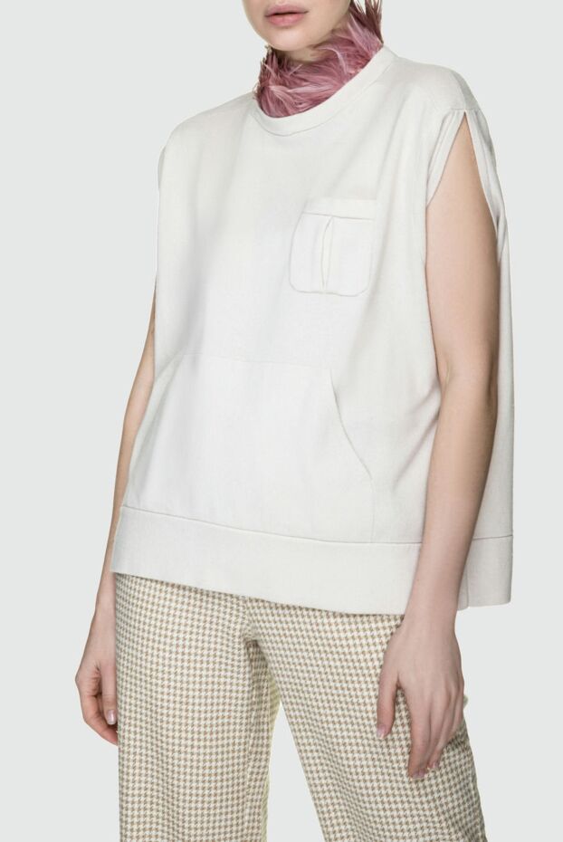 Brunello Cucinelli white sleeveless cashmere jumper with pocket 155692 - photo 3
