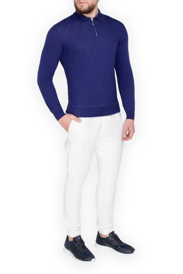 Stefano Ricci blue long sleeve polo shirt with chevron pattern in silk and cashmere 155774 - photo 2
