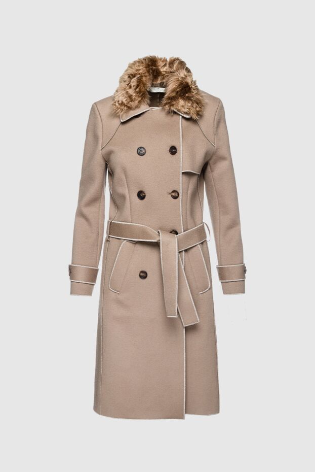 Panicale women's wool and cashmere coat with fur collar in beige 155821 - photo 1