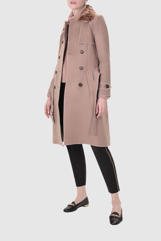 Panicale women's wool and cashmere coat with fur collar in beige 155821 - photo 2