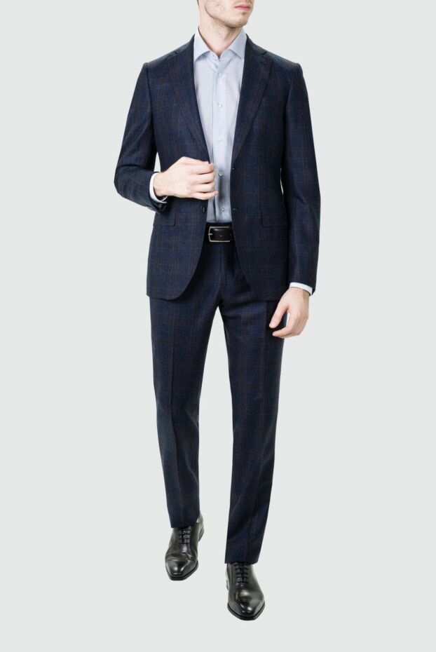 Sartoria Latorre wool blue suit in prince of wales contrast check men's 155851 - photo 2