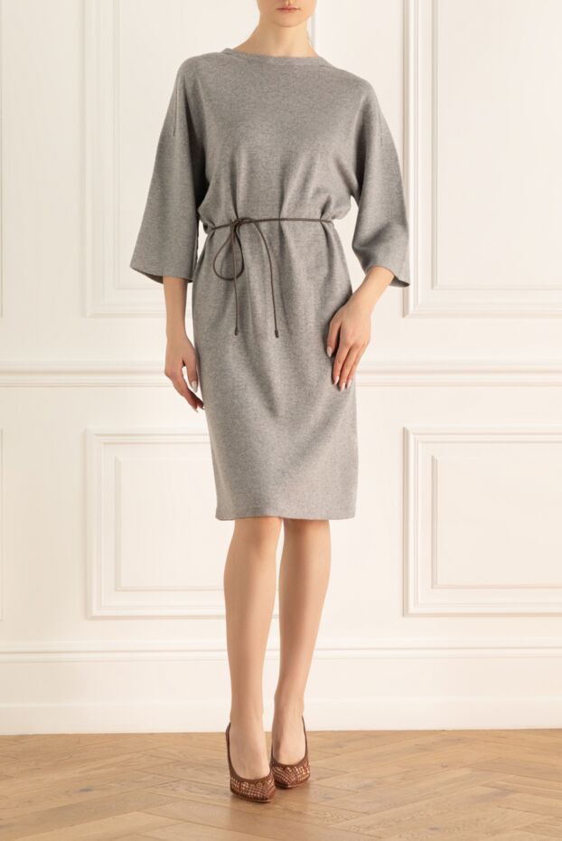 Peserico grey women’s dress with a contrasting thin belt 155884 - photo 2