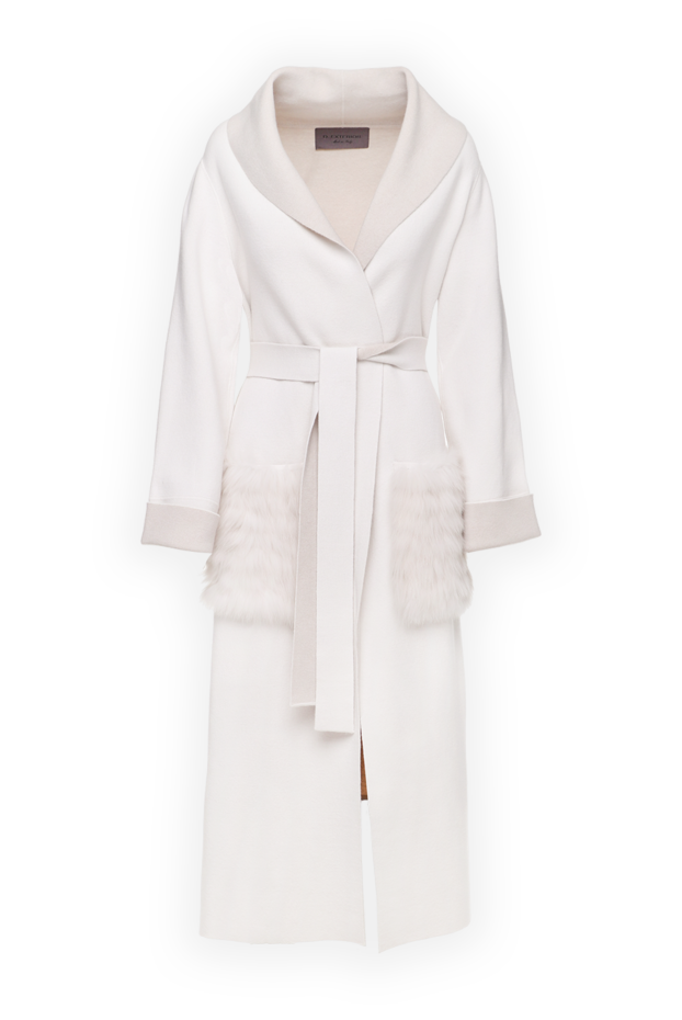 D.Exterior women's white floor-length coat with fur inserts on pockets 155961 - photo 1