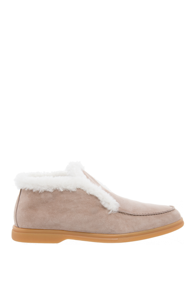 Loafers women's suede with fur beige - photo 1