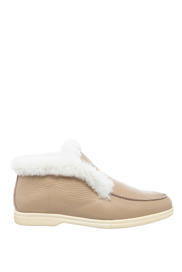 Cesare di Napoli women's high leather loafers with beige fur 156070 - photo 1