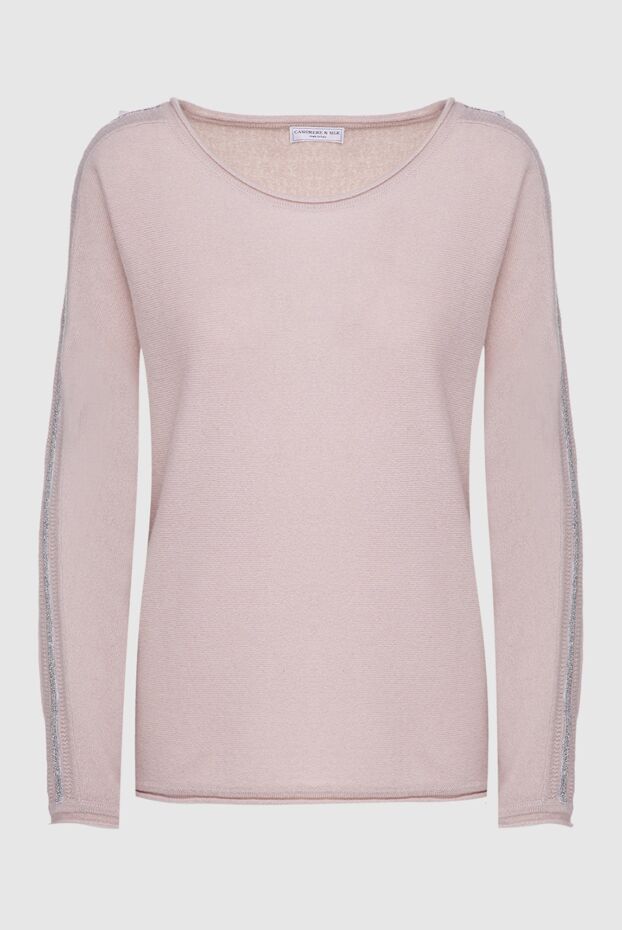 Cashmere & Silk Milano beige cashmere women’s loose-fit jumper with contrasting stripes 156158 - photo 1