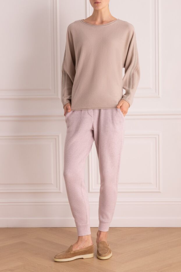 Cashmere & Silk Milano beige cashmere women’s loose-fit jumper with contrasting stripes 156158 - photo 2