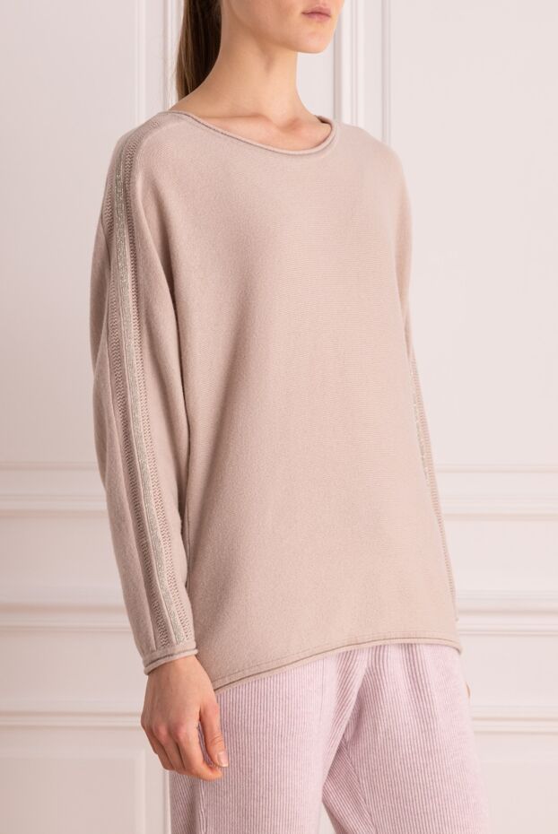 Cashmere & Silk Milano beige cashmere women’s loose-fit jumper with contrasting stripes 156158 - photo 3