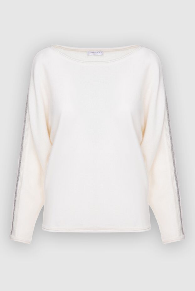 Cashmere & Silk Milano white cashmere women’s loose-fit jumper with contrasting stripes 156159 - photo 1