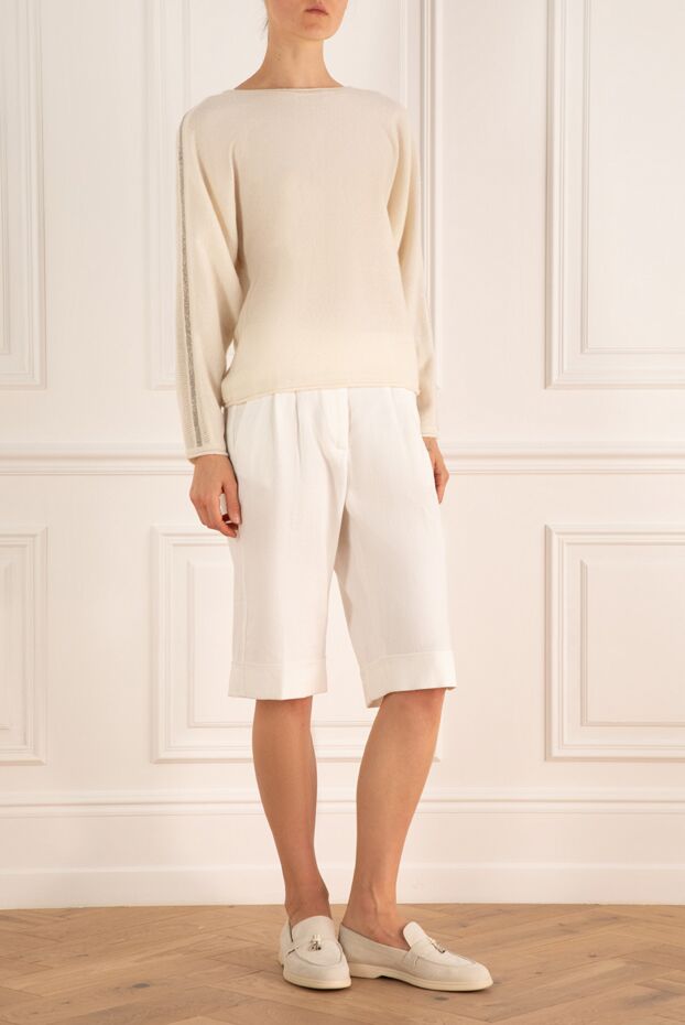 Cashmere & Silk Milano white cashmere women’s loose-fit jumper with contrasting stripes 156159 - photo 2