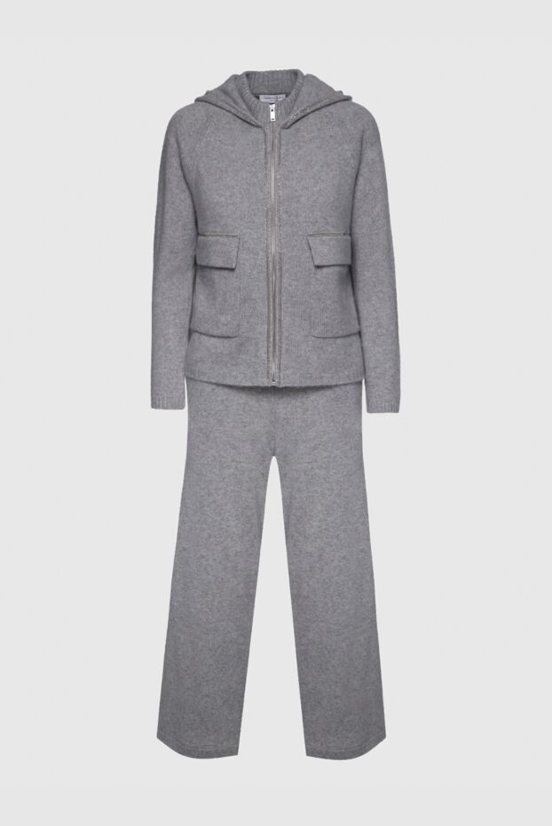Cashmere & Silk Milano women's gray cashmere walking suit with hood and wide leg pants 156179 - photo 1