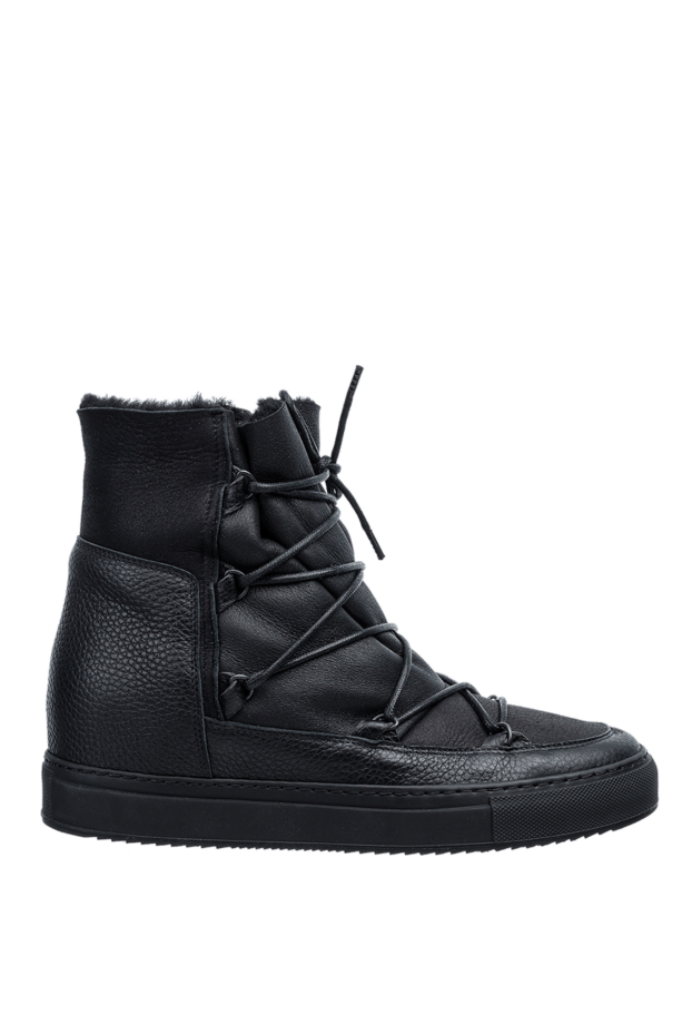 Doucal`s women's black leather boots with black fur and laces 156203 - photo 1