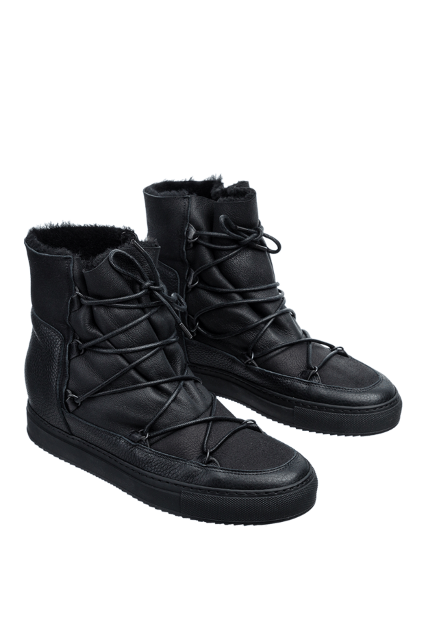 Doucal`s women's black leather boots with black fur and laces 156203 - photo 3