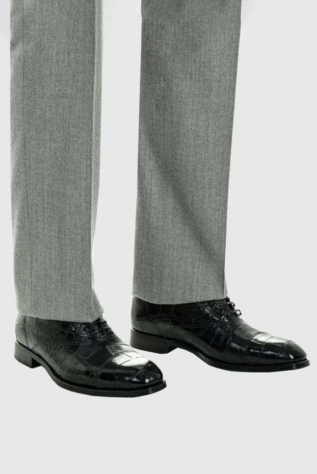 Tardini туфли оксфорды cap-toe черные из кожи аллигатора мужские 156237 - фото 3