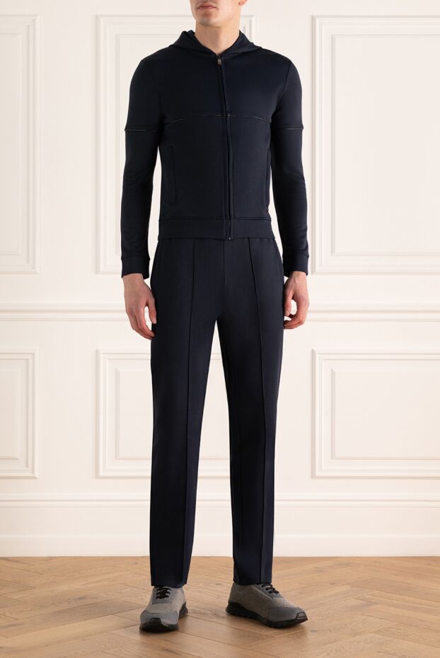 Corneliani костюм спортивный темно-синий с капюшоном декорированный контрастной окантовкой мужской 156290 - фото 2