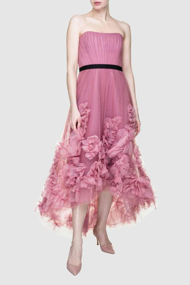 Marchesa Notte розовое платье из многослойного тюля с цветочными рюшами ручной сборки
 156499 - фото 2