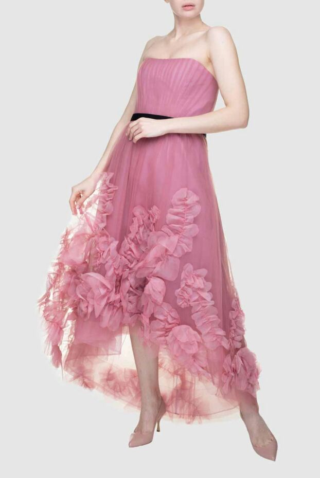 Marchesa Notte розовое платье из многослойного тюля с цветочными рюшами ручной сборки
 156499 - фото 3