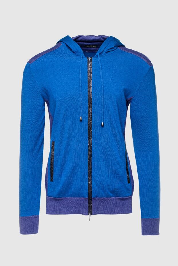 Cesare di Napoli blue zip-up hoodie with contrast cashmere trim 156766 - photo 1