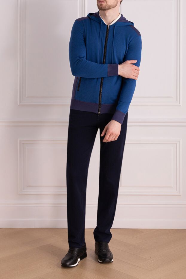 Cesare di Napoli blue zip-up hoodie with contrast cashmere trim 156766 - photo 2