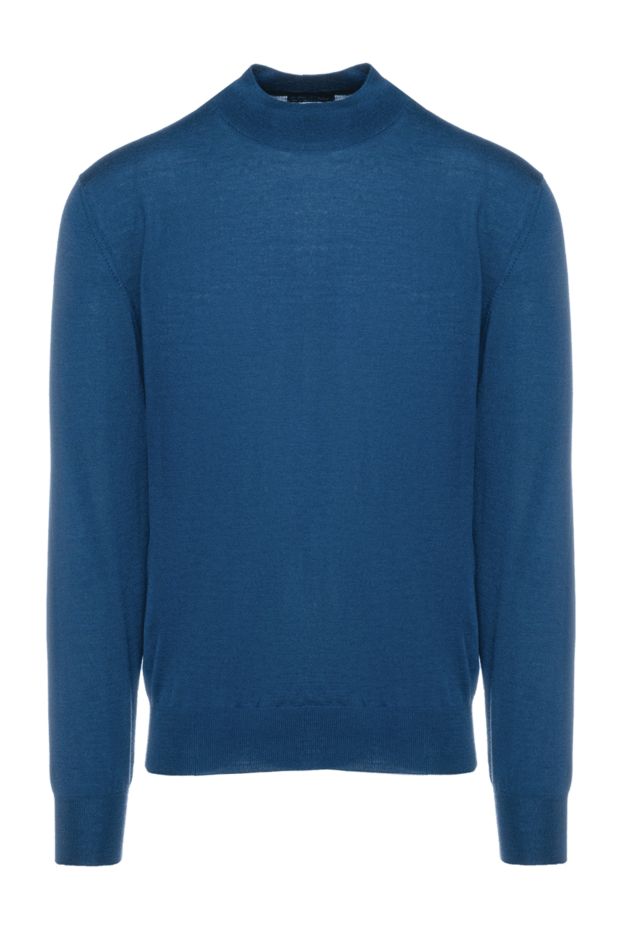 Men's thin cashmere and silk jumper with a collar in a blue shade - photo 1