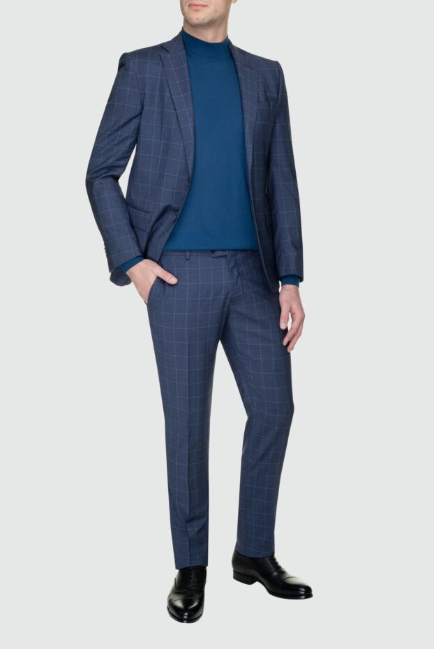 Men's thin cashmere and silk jumper with a collar in a blue shade - photo 2