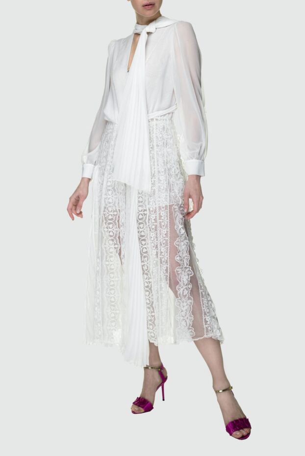 Ermanno Scervino белое платье с блузой из шифона и юбкой из кружева 157208 - фото 3