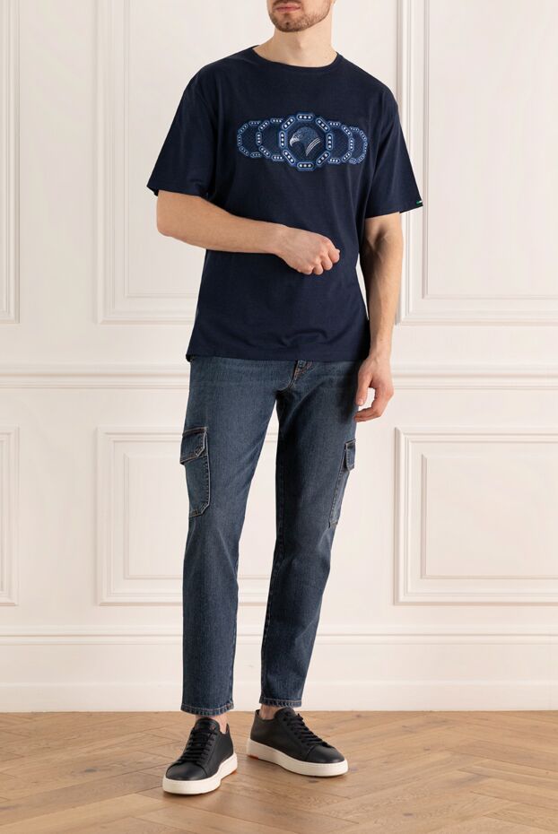 Stefano Ricci dark blue silk t-shirt with geometric eagle embroidery 157699 - photo 2