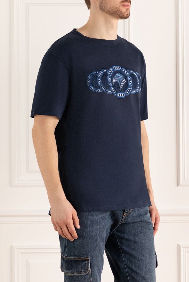 Stefano Ricci dark blue silk t-shirt with geometric eagle embroidery 157699 - photo 3
