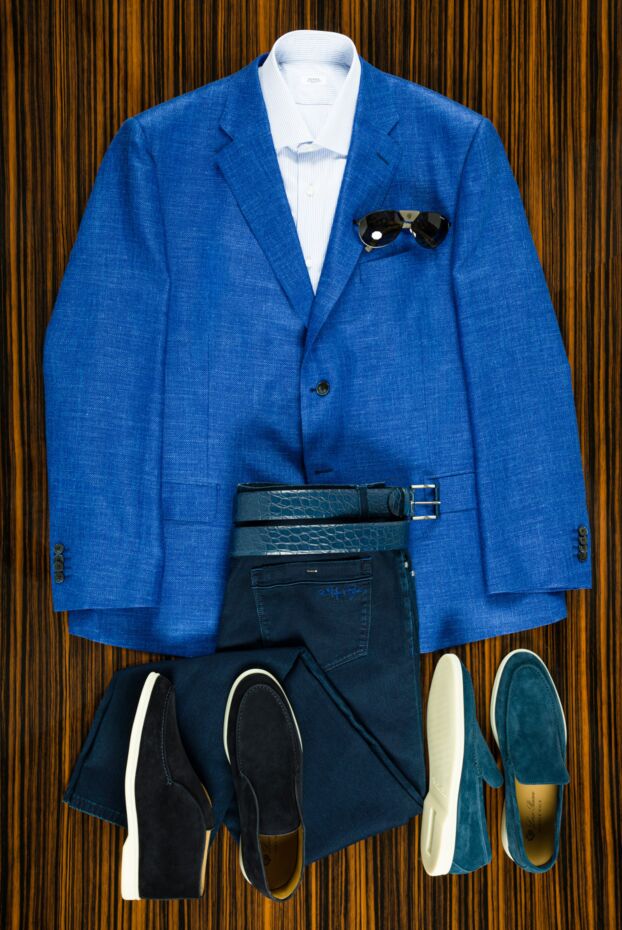 Lubiam plain blue jacket made of summer fabric with the addition of silk and linen 157876 - photo 2